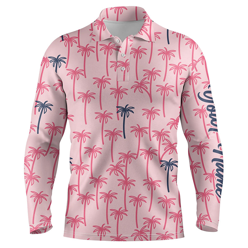 Pink Palm tree pattern Mens golf polo shirts custom name tropical team golf shirt mens NQS5722