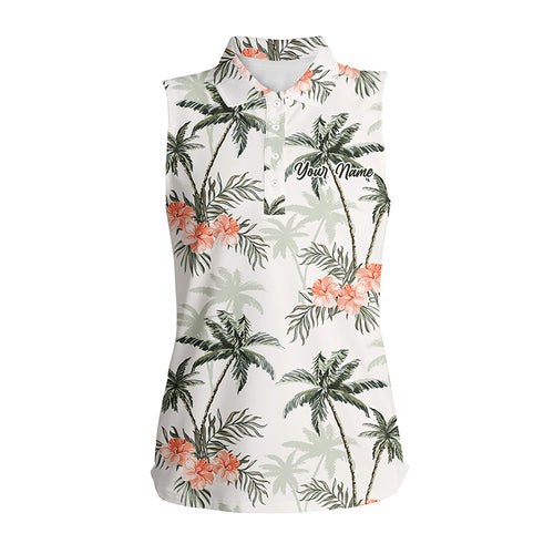 Tropical palm trees pattern Women sleeveless polo shirt custom team floral golf shirt womens NQS5723