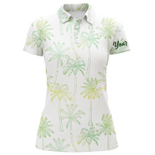 Load image into Gallery viewer, Green Tropical palm trees pattern Womens golf polo shirts custom team white golf shirt womens NQS5725