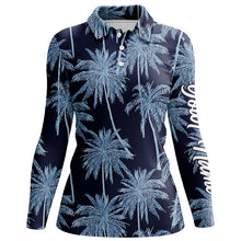 Load image into Gallery viewer, Blue Tropical palm trees pattern Womens golf polo shirts custom team golf shirt womens NQS5726
