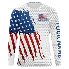 Load image into Gallery viewer, American Flag Fishing patriotic Custom name UV protection long sleeve fishing Shirts for men, women NQS8038