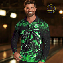 Load image into Gallery viewer, Black and Green Flame Dragon bowling shirts for Men Custom Bowling Team Jersey, gift for Bowler NQS10246