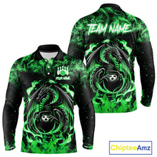 Load image into Gallery viewer, Black and Green Flame Dragon bowling shirts for Men Custom Bowling Team Jersey, gift for Bowler NQS10246