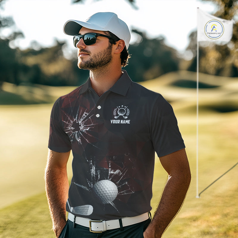 Black and Red Camo Broken golf ball Mens Golf polo shirts Custom Team Golf attire for men NQS10449