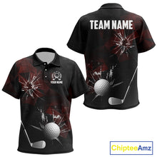 Load image into Gallery viewer, Black and Red Camo Broken golf ball Kid Golf polo shirts Custom Team Golf attire for Kid NQS10449