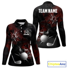 Load image into Gallery viewer, Black and Red Camo Broken golf ball Women Golf polo shirts Custom Team Golf attire for ladies NQS10449