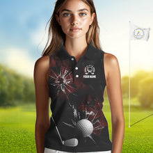 Load image into Gallery viewer, Black and Red Camo Broken golf ball Sleeveless Golf polo shirts Custom Team Golf attire for ladies NQS10449