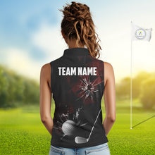 Load image into Gallery viewer, Black and Red Camo Broken golf ball Sleeveless Golf polo shirts Custom Team Golf attire for ladies NQS10449
