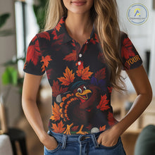 Load image into Gallery viewer, Golf Turkey Thanksgiving Women Golf Polo Shirt Orange Autumn Leaf Custom Golf top For Ladies NQS10637