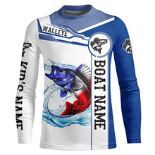 Load image into Gallery viewer, Walleye Fishing American Flag Custom name and boat name performance Long Sleeve Fishing Shirts NQS2358