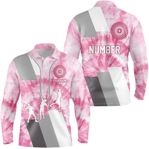 Mens disc golf polo shirt custom name and number pink tie dye personalized disc golf shirts NQS8700