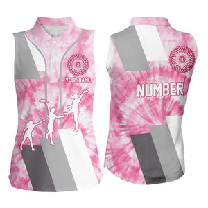 Womens sleeveless polo shirt custom name and number pink tie dye personalized disc golf jerseys NQS8700