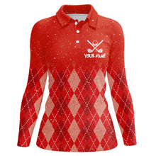 Load image into Gallery viewer, Custom Red argyle pattern Christmas pattern Women Golf Polo Shirts Personalized Golf tops for ladies NQS8926