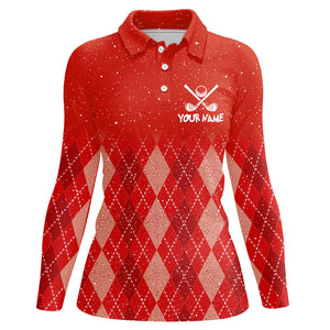 Custom Red argyle pattern Christmas pattern Women Golf Polo Shirts Personalized Golf tops for ladies NQS8926