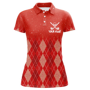 Custom Red argyle pattern Christmas pattern Women Golf Polo Shirts Personalized Golf tops for ladies NQS8926