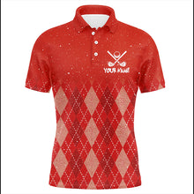 Load image into Gallery viewer, Custom Red argyle pattern Christmas pattern Golf Polo Shirts For Men Personalized Golf tops for men NQS8926