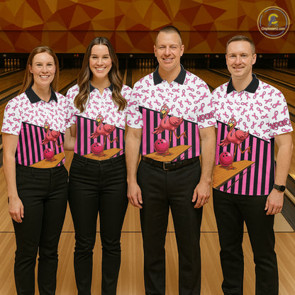 Pink ribbon pattern funny flamingo Bowling shirts for Men Custom breast cancer Team bowling outfit NQS11245