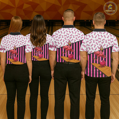 Pink ribbon pattern funny flamingo Bowling shirts for Men Custom breast cancer Team bowling outfit NQS11245