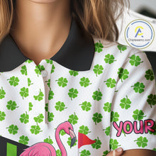 Load image into Gallery viewer, Green shamrock pattern flamingo Women golf polo shirts Custom St Patrick's Day golf outfit for ladies NQS11246