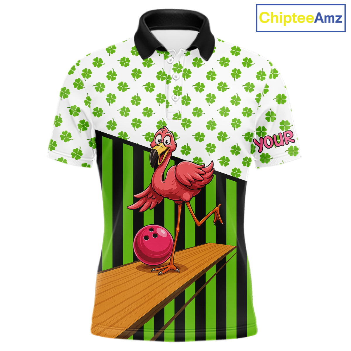 Green shamrock pattern flamingo Bowling shirts for Men Custom St Patrick's Day Team bowling outfit NQS11247