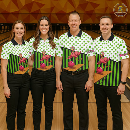 Green shamrock pattern flamingo Bowling shirts for Men Custom St Patrick's Day Team bowling outfit NQS11247