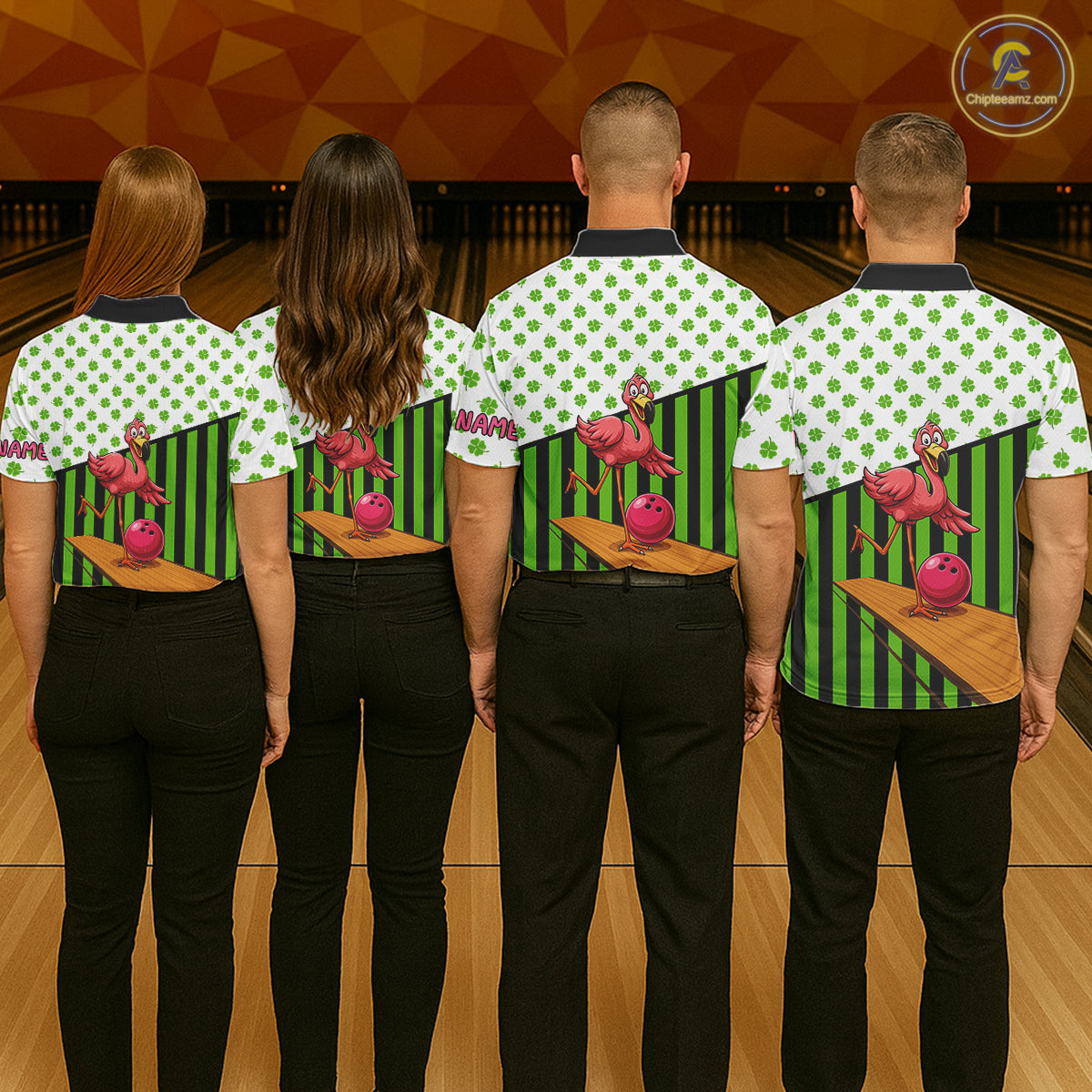 Green shamrock pattern flamingo Bowling shirts for Men Custom St Patrick's Day Team bowling outfit NQS11247