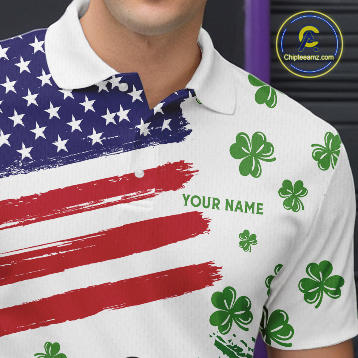 American Flag St Patrick's Day Clover Bowling polo, 1/4 zip shirt for men Custom team bowling jersey NQS11452