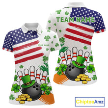 Load image into Gallery viewer, American Flag St Patricks Day Clover Bowling polo, 1/4 zip shirt for women Custom team bowling jersey NQS11452