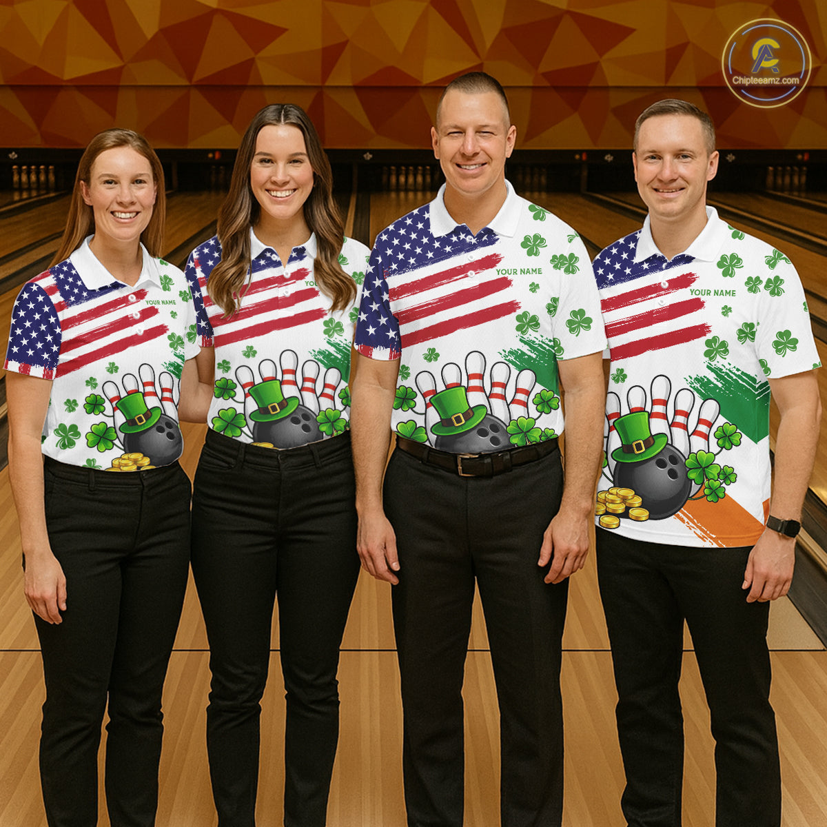 American Flag St Patrick's Day Clover Bowling polo, 1/4 zip shirt for men Custom team bowling jersey NQS11452