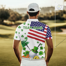 Load image into Gallery viewer, American Flag St Patrick's Day Clover Golf Polo shirts for Men Custom patriotic mens golf tops NQS11453