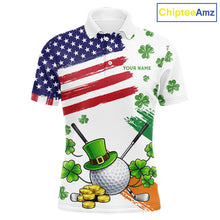 Load image into Gallery viewer, American Flag St Patrick's Day Clover Golf Polo shirts for Men Custom patriotic mens golf tops NQS11453