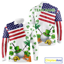 Load image into Gallery viewer, American Flag St Patrick's Day Clover Golf Polo shirts for Men Custom patriotic mens golf tops NQS11453