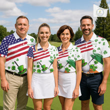 Load image into Gallery viewer, American Flag St Patrick's Day Clover Golf Polo shirts for Women Custom patriotic ladies golf tops NQS11453