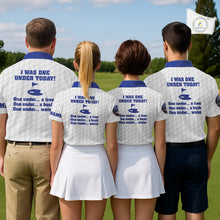 Load image into Gallery viewer, Funny Women golf polo shirts Blue and white custom I was one under today, under a tree, bush, water NQS11636