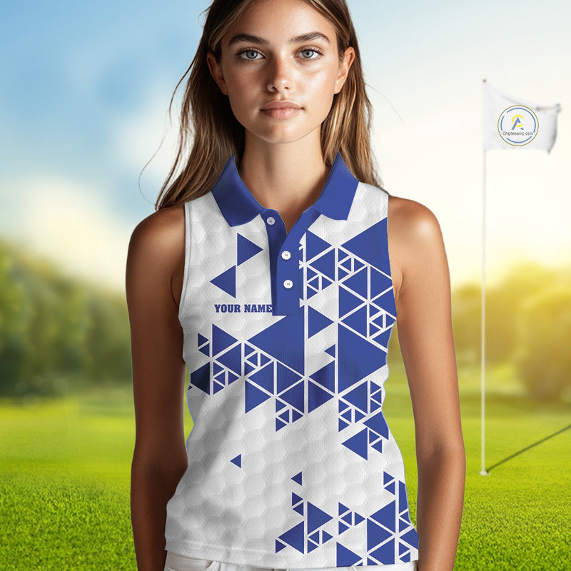 Women sleeveless polo shirt Blue and white custom I was one under today, under a tree, bush, water NQS11636