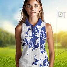 Load image into Gallery viewer, Women sleeveless polo shirt Blue and white custom I was one under today, under a tree, bush, water NQS11636
