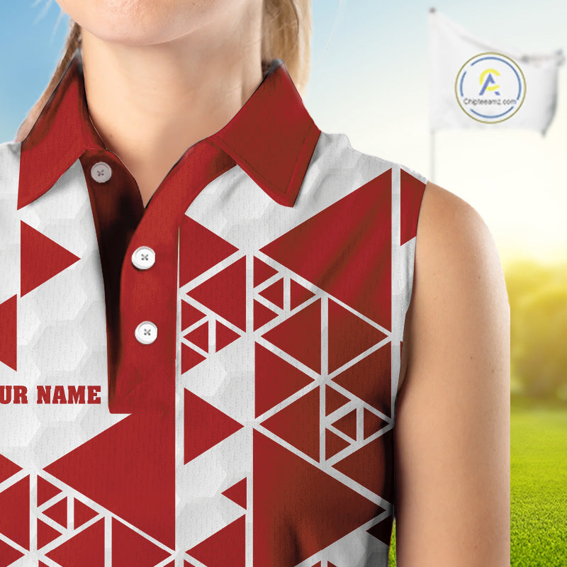 Women sleeveless polo shirt Red and white custom I was one under today, under a tree, bush, water NQS11637