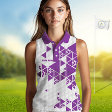 Load image into Gallery viewer, Women sleeveless polo shirt Purple and white custom I was one under today, under a tree, bush, water NQS11638