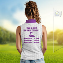 Load image into Gallery viewer, Women sleeveless polo shirt Purple and white custom I was one under today, under a tree, bush, water NQS11638