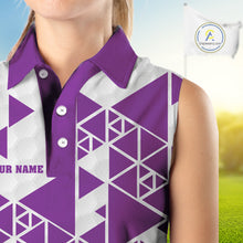Load image into Gallery viewer, Women sleeveless polo shirt Purple and white custom I was one under today, under a tree, bush, water NQS11638