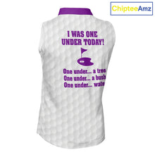 Load image into Gallery viewer, Women sleeveless polo shirt Purple and white custom I was one under today, under a tree, bush, water NQS11638