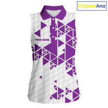 Load image into Gallery viewer, Women sleeveless polo shirt Purple and white custom I was one under today, under a tree, bush, water NQS11638