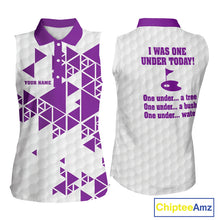 Load image into Gallery viewer, Women sleeveless polo shirt Purple and white custom I was one under today, under a tree, bush, water NQS11638