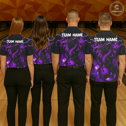 Custom Black and Purple Lightning Thunder Skull Dragon Bowling Shirts For Men, Team Bowling Jerseys NQS11641