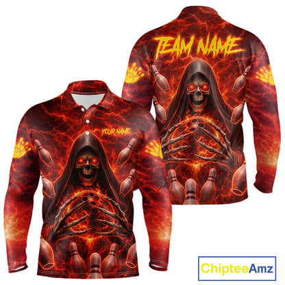 Red Lightning Thunder Skull Reaper Bowling Shirts For Men Custom Team Bowling League Jerseys NQS11642