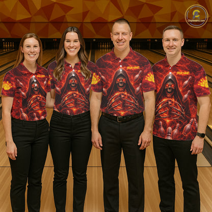 Red Lightning Thunder Skull Reaper Bowling Shirts For Women Custom Team Bowling League Jerseys NQS11642