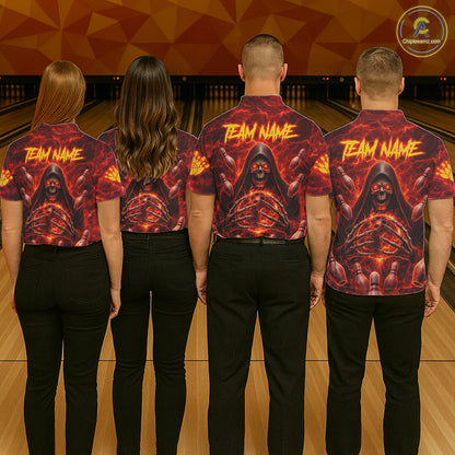 Red Lightning Thunder Skull Reaper Bowling Shirts For Women Custom Team Bowling League Jerseys NQS11642