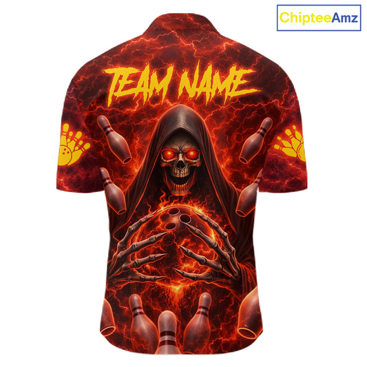 Red Lightning Thunder Skull Reaper Bowling Shirts For Men Custom Team Bowling League Jerseys NQS11642