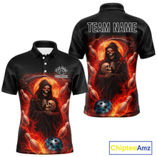 Load image into Gallery viewer, Black &amp; Orange Lightning Thunder Moon Reaper Bowling Shirts For Men Custom Skull Team Bowling Jerseys NQS11643