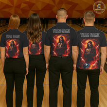 Load image into Gallery viewer, Black &amp; Orange Lightning Thunder Moon Reaper Bowling Shirts For Men Custom Skull Team Bowling Jerseys NQS11643